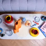 Green marble top of the Antibes coffee table, viewed from above