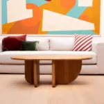 Antibes coffee table with wood top, front view